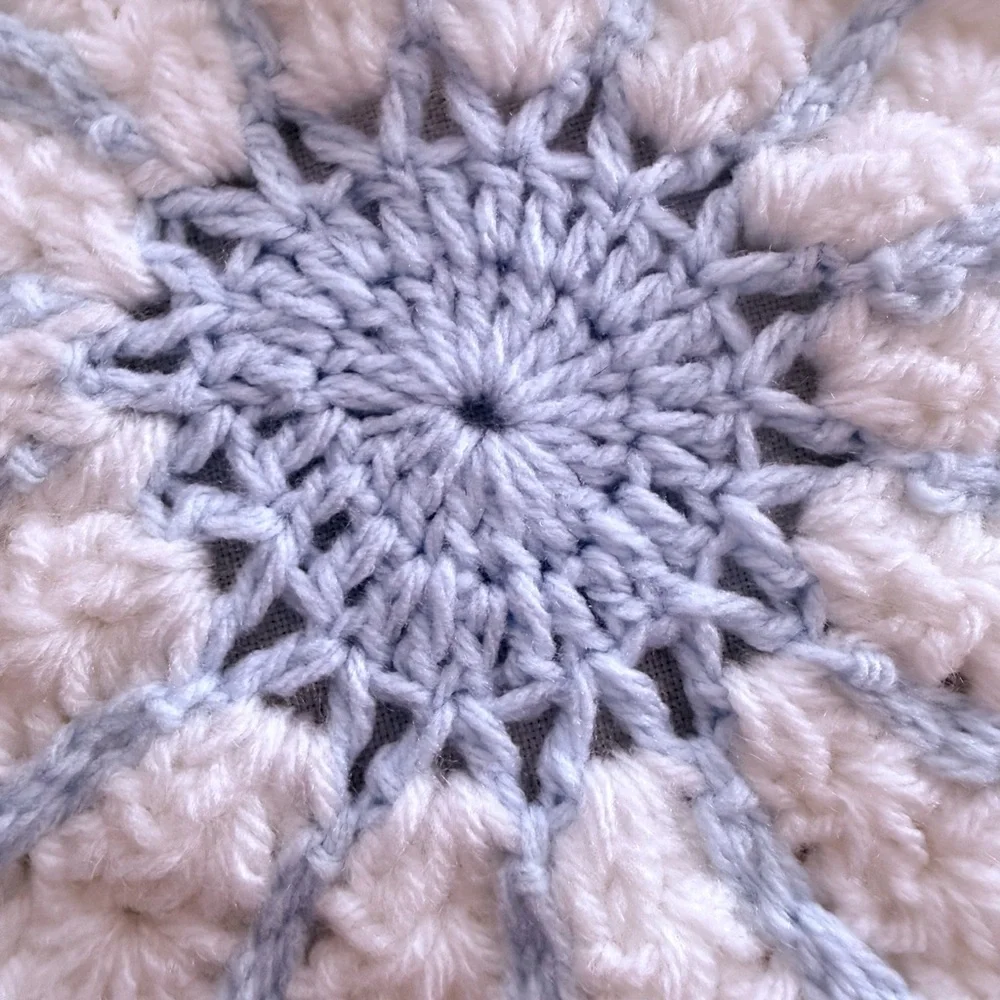 Handmade Crochet Flower Doily – Blue& white Floral Decor – 7x7 Inches